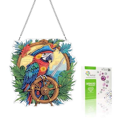 VAIIEYO 5D DIY Diamond Painting Anhänger Papagei,Tier Diamant Painting Bilder Malerei Kits mit Kett, Diamant Home Wand Decor Gemälde Diamond Dekoration, Veranda Fenster Wandbehang A22 von VAIIEYO