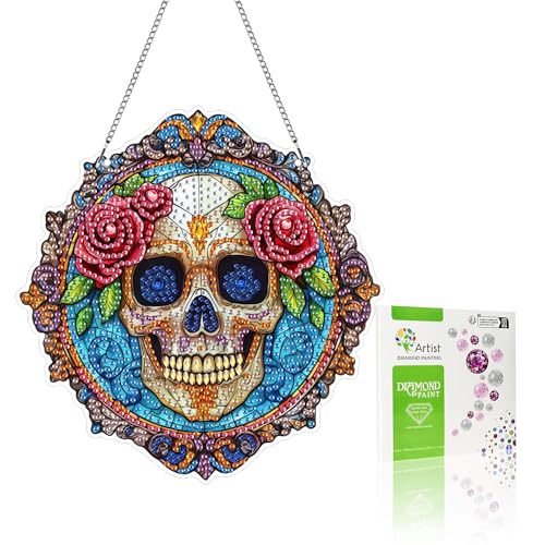 VAIIEYO 5D DIY Diamond Painting Anhänger Rose,Schädel Diamant Painting Bilder Malerei Kits mit Kett, Diamant Home Wand Decor Gemälde Diamond Dekoration, Veranda Fenster Wandbehang A19 von VAIIEYO