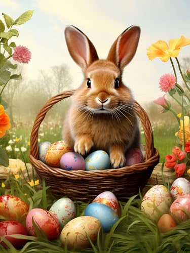 VAIIEYO 5D DIY Diamond Painting Ostern, Diamant Painting Bilder Malerei Kits Osterhase, Malen Nach Zahlen Diamant Home Wand Decor Gemälde Kreuzstich Diamond Dekoration 40x50cm O318 von VAIIEYO