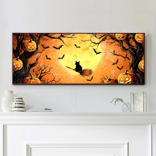 VAIIEYO 5D DIY Halloween Diamond Painting Groß, Schwarze Katze Diamant Painting Groß xxl Bilder Malerei Kits, Malen Nach Zahlen Diamant Home Wand Decor Gemälde Kreuzstich Diamond Dekoration 30x80cm-5 von VAIIEYO