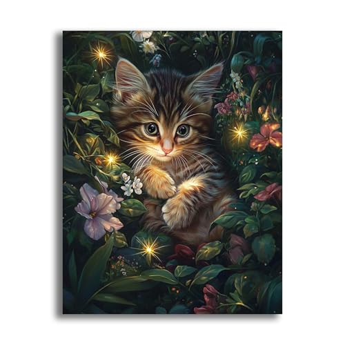 VAIIEYO 5D DIY Katze Diamond Painting, Diamant Painting Bilder Malerei Kits Tier, Malen Nach Zahlen Diamant Home Wand Decor Gemälde Kreuzstich Diamond Dekoration 30x40cm-1=65 von VAIIEYO