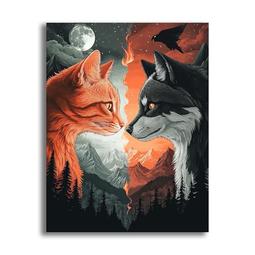 VAIIEYO 5D DIY Katze Wolf Diamond Painting, Diamant Painting Bilder Malerei Kits Tier, Malen Nach Zahlen Diamant Home Wand Decor Gemälde Kreuzstich Diamond Dekoration 30x40cm-1=63 von VAIIEYO