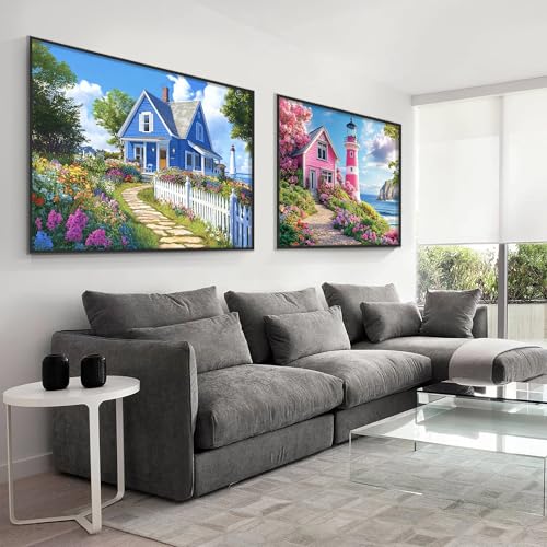 VAIIEYO 5D DIY Leuchtturm Diamond Painting, Diamant Painting Bilder Malerei Kits Kabine, Malen Nach Zahlen Diamant Home Wand Decor Gemälde Kreuzstich Diamond Dekoration 30x80cm-1 von VAIIEYO