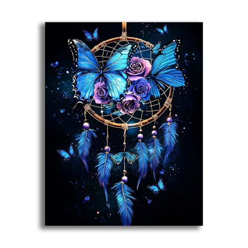 VAIIEYO 5D DIY Schmetterling Diamond Painting, Diamant Painting Bilder Malerei Kits Traumfänger Rose, Malen Nach Zahlen Diamant Home Wand Decor Gemälde Kreuzstich Diamond Dekoration 30x40cm-1=76 von VAIIEYO