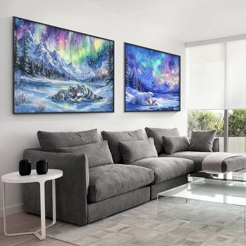 VAIIEYO 5D DIY Wolf Diamond Painting, Diamant Painting Bilder Malerei Kits Eisbär, Malen Nach Zahlen Diamant Home Wand Decor Gemälde Kreuzstich Diamond Dekoration 30x80cm-2 von VAIIEYO