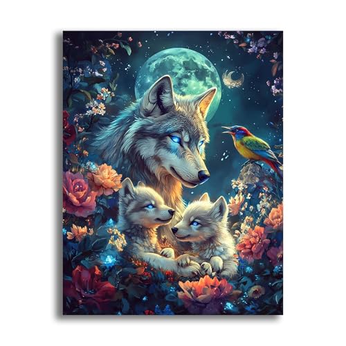 VAIIEYO 5D DIY Wolf Diamond Painting, Diamant Painting Bilder Malerei Kits Tier, Malen Nach Zahlen Diamant Home Wand Decor Gemälde Kreuzstich Diamond Dekoration 30x40cm-1=62 von VAIIEYO