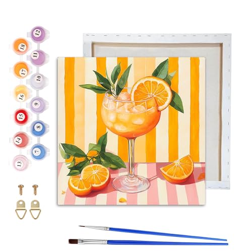 VAIIEYO Cocktail Malen Nach Zahlen Erwachsene Mit Rahmen, DIY Ölmalerei Set Auf Leinwand Für Anfänger Mit 2 Pinseln und Acrylfarbe, Geschenke und Home Haus Deko 20x20cm-217 von VAIIEYO