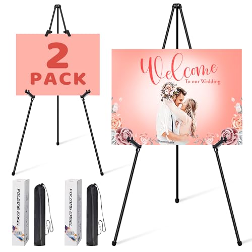 VAIIGO Metall-Staffelei 168cm, Faltbar & Höhenverstellbar - Poster Staffelei Ständer mit Fixierschellen für Hochzeit/Poster-Displays mit Beutel(Schwarz01,2Stück) von VAIIGO