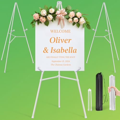 VAIIGO Weiße Staffelei-Ständer für Schilder, verstellbare Metall-Staffelei, Hochzeitsposterständer, zusammenklappbarer Boden, Instant-Staffelei, Künstlerstativ für Willkommensschild, Poster, Leinwand von VAIIGO