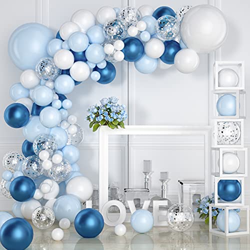 VAINECHAY Ballon Girlande Ballonbogen Kit Luftballons Blau Weiß und Silber Set Konfetti Ballons für Junge Baby Geburtstag Party Hintergr Deko Hochzeit Birthday von VAINECHAY