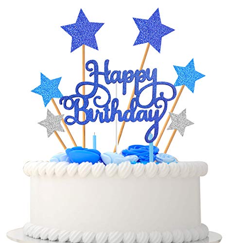 VAINECHAY Party Kuchen Dekoration Supplies Cake Topper Happy Birthday Girlande Tortendeko Geburtstag Mädchen Junge Cupcake Toppers Star, Blau Silber VAINECHAY Party Kuchen Dekoration Supplies Cake Topper Happy Birthday Girlande Tortendeko Geburtstag Mädchen Junge Cupcake Toppers Star, Blau Silber von VAINECHAY