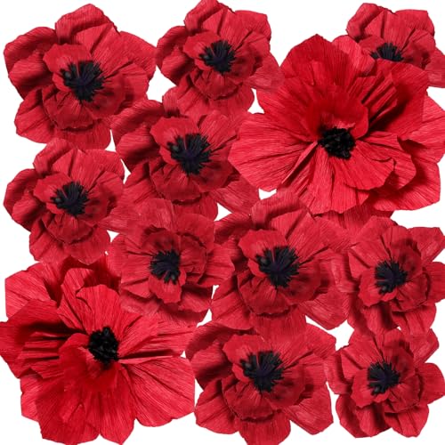 Künstliche Mohnblumen für Halloween, rote Papierblumen, Seidenpapier, Mohnblumen für Hochzeit, Veteranen, Karneval, Party, Dekoration (30,5 cm, 25,4 cm, 20,3 cm) von VAIPI