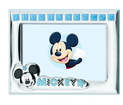 Disney - Bilderrahmen zum Hinstellen in Silber - individuell gestaltbar mit dem Namen des Kindes/Babys - Klebesticker enthalten - Micky-Maus-Design von VALENTI & CO.