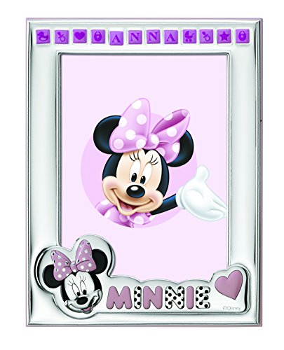 Disney - Bilderrahmen zum Hinstellen - versilbert - individuell gestaltbar mit dem Namen des Kindes/Babys - unkompliziert zu verwenden - Minnie-Maus-Design von VALENTI & CO.