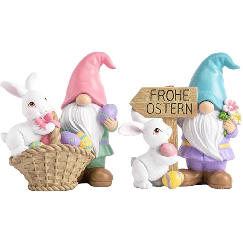 Valery Madelyn 2 Stück Gartenzwerge Osterhasen für Osterdeko modern mit Ostereier,Frühlingsdeko Gartendeko Wichtel Figuren draußen,Tischdeko,Ostern Geschenke,10cm,Rosa Blau(M) von Valery Madelyn