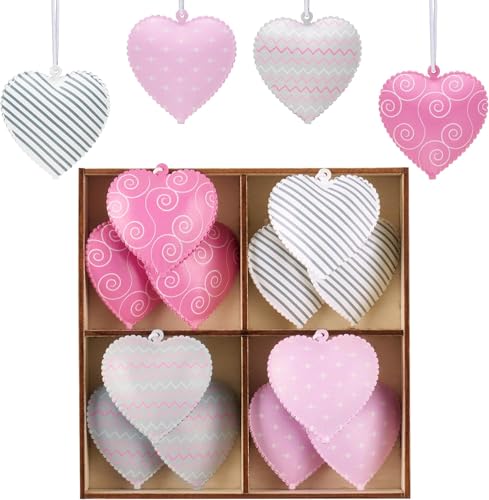 Valery Madelyn 12 Stück Metallherzen Anhänger, 5cm Herz Baumschmuck Deko für Valentinstag Hochzeit Frühlingsdeko Geschenk - Rosa Weiß von VALERY MADELYN