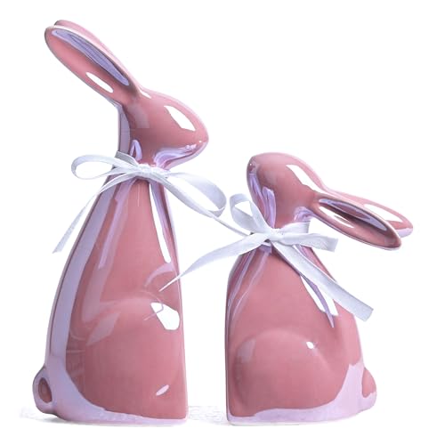 Valery Madelyn 2 Stück Osterhase für Osterdeko aus Keramik,Ostern Deko Modern,Dekohase für Frühlingsdeko Tischdeko,Ostern Geschenke für Wohnzimmer Party Büro,Rosa,11/16cm(M) von VALERY MADELYN