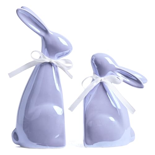 Valery Madelyn 2 Stück Osterhase für Osterdeko aus Keramik,Ostern Deko Modern,Dekohase für Frühlingsdeko Tischdeko,Ostern Geschenke für Wohnzimmer Party Büro,Violett,11/16cm(M) von Valery Madelyn