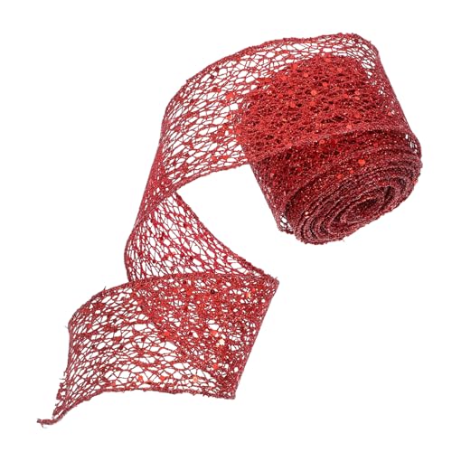 VALICLUD 1 Rolle Paillettennetz -Gurtband Verpackungsband Band zum Basteln Geschenkband Bänder für Handwerk Blumenwickband Feiertagsband mit Draht Basteln Hochzeit Wickelband Polyester rot von VALICLUD
