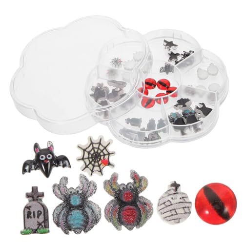 VALICLUD 1 Schachtel Halloween Nail Charms mit Resin Nagelaccessoires Einzigartige Geister Spinnen Fledermäuse Designs DIY Maniküre Zubehör für Halloween Party und Alltag von VALICLUD
