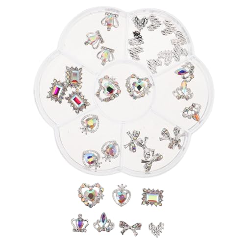 VALICLUD 1 Schachtel Herz Nagel Strasssteine aus Legierung Glänzende Nail Charms in Herz Krone Schleife Praktische Langlebige Nail Art Accessoires für DIY Maniküre Handwerk Romantische von VALICLUD