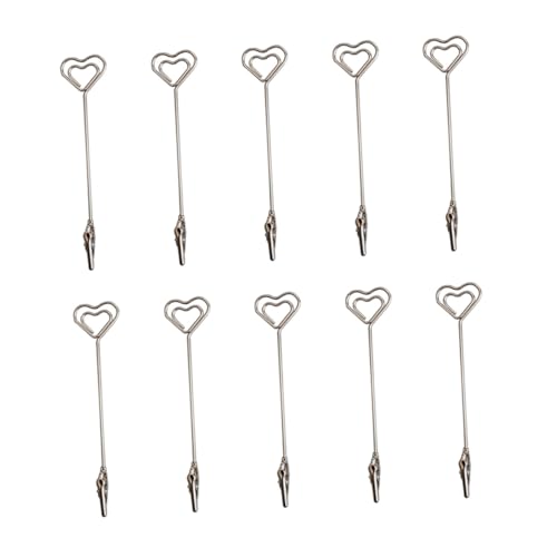 VALICLUD 10 Stück Metall Herz Memo Halter mit Stabilem Clip Wiederverwendbare Tischkartenhalter für Hochzeit Geburtstagsdeko Notizen und Fotos Silberfarbene Tischdekoration von VALICLUD