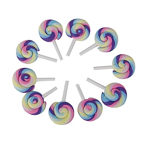 VALICLUD 10 Stück Teiliges Bunte Clay Lollipop Dekorationen für DIY Basteln Weiche Modelliermasse Lutscher Nachbildung für Schmuck Karten Armbänder und Scrapbooking Zubehör von VALICLUD