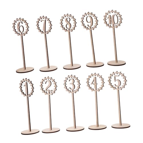 VALICLUD 10 Stück Teiliges Holz Tischnummern Sticks mit Hohlraum Design für Hochzeit Tischdekoration Kompakt Modisch mit Stabilem Ständer für Hochzeitsfeier und Gästeplätze von VALICLUD