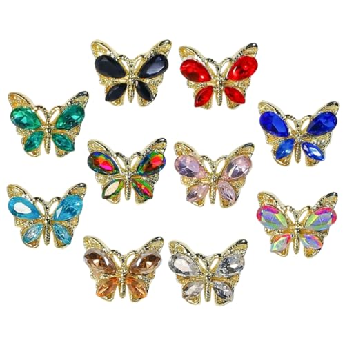 VALICLUD 10 Stück Teiliges Nail Art Charms Schmetterlinge Glitzer Strasssteine Langlebig Leicht für Maniküre Nagelkunst Dekoration Nagelzubehör für Profi und Zuhause von VALICLUD