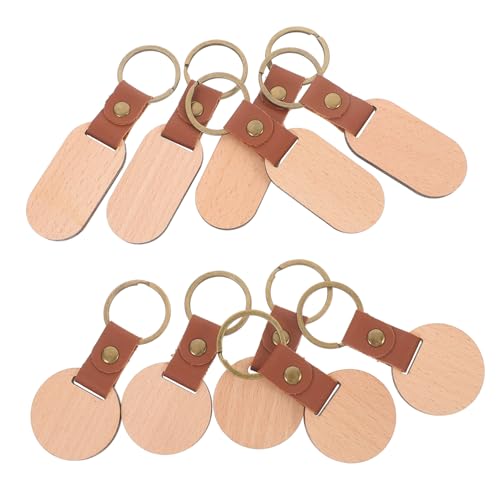 VALICLUD 10 Stück Teiliges Unbehandelte Holz Schlüsselanhänger aus Massivem Buchenholz Oval und Rund DIY Blanko Schlüsselringe zum Gravieren und Basteln Langlebig Kreative Geschenkidee von VALICLUD