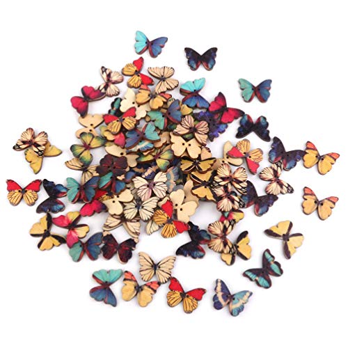 VALICLUD 100 Stück Gemischte Farben Holzknöpfe 2 Löcher Schmetterling Dekorative Knöpfe für DIY Nähen Handwerk von VALICLUD