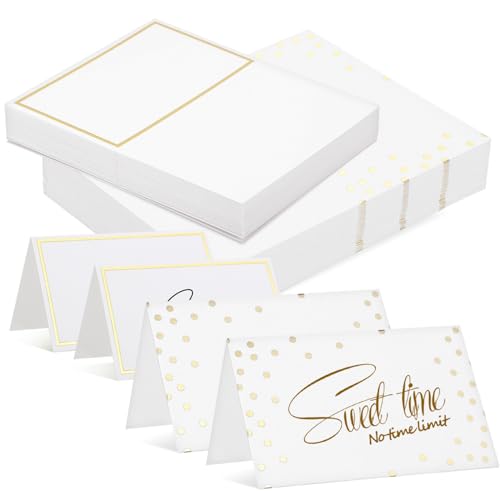 VALICLUD 100 Stück Teiliges Hochzeit Tischkarten aus Hochwertigem Papier Elegant mit Goldprägung Reißfest Kompakt für Buffet und Tischdekoration Beschreibbar Geeignet für Hochzeiten von VALICLUD