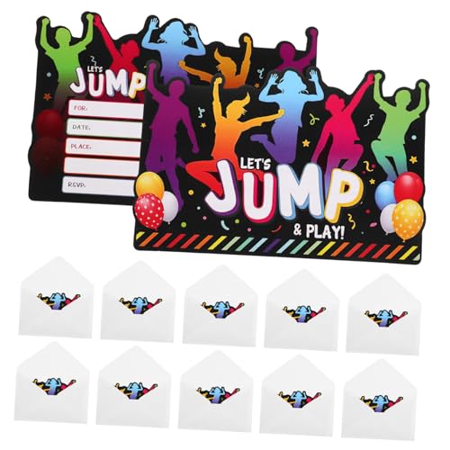 VALICLUD 12 Sätze Einladungskarten Kindergeburtstag Trampolin Doppelseitig mit Umschlägen Stabile Kartonqualität Einfache Handhabung für Jungen Geburtstagsparty Dekoration von VALICLUD