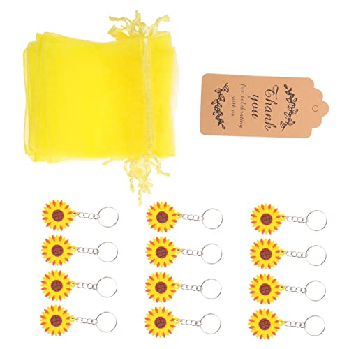 VALICLUD 12 Sätze Sonnenblumen Schlüsselanhänger mit Dekorativen Taschen und Etiketten für Geburtstagsfeiern Hochzeiten und Kindergeburtstage Gesamtpaket von VALICLUD