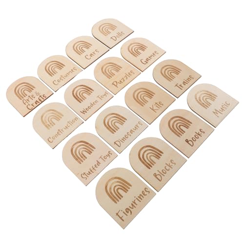 VALICLUD 16 Stück Spielzeugkasten -Tags Box Etiketten Aufbewahrung Etiketten Pädagogische Etiketten Organizer aus Holz Holzspielzeugetiketten Beige von VALICLUD