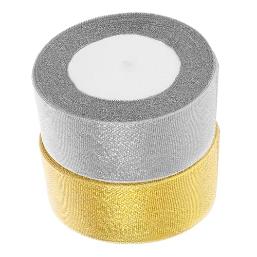 VALICLUD 2 Rollen Floraler Glitzer Bogenmacher Funkelndes Stoffband Funkelndes Glitzerband Metallische Stoffbänder Schleifenmacher Goldenes Weihnachtsband Polyester von VALICLUD