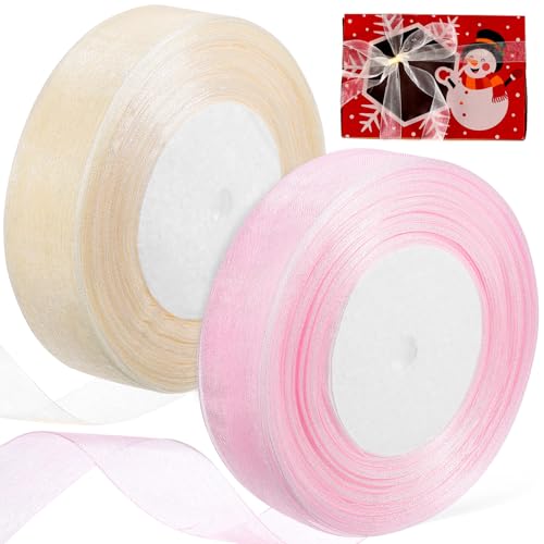 VALICLUD 2 Rollen Transparente Geschenkband Schneeschleier Dekoband Rosé für Geschenkverpackung Basteln und Partydekoration Weich und Reißfest Vielseitig Verwendbar von VALICLUD