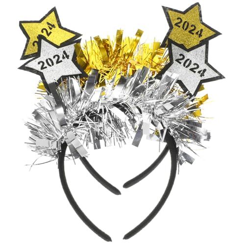 VALICLUD 2 Stück „Frohes Neues Jahr“-Stirnband Mit Blinkendem Stern Und Silberdraht Für Erwachsene Und Kinder Party-Kopfbedeckung Dekoration von VALICLUD