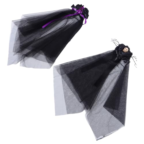 VALICLUD 2 Stück Schwarzer Gothic Schleier mit Rosen Foto-taugliches Halloween Brautschleier Haaraccessoire für Partys Vielseitiger Kopfschmuck für Cosplay und Festliche Anlässe von VALICLUD