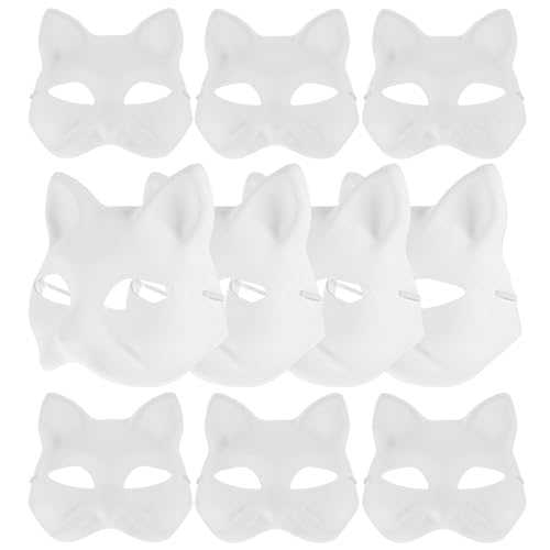 VALICLUD 20 Stück Katzenmasken Therian-Masken Weiße Katzenmasken Aus Papier Unbemalt Blanko Diy-Halloween-Masken Tier-Halbgesichts-Anziehmasken Für Maskerade Cosplay-Party von VALICLUD