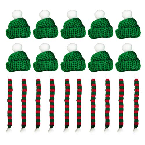 VALICLUD 20 Stück Mini Weihnachtsmütze Und Schal Stricken Santa Hut für Weihnachten Weinflasche Süßigkeiten Puppenhaus Weihnachtsfeier Lieferungen von VALICLUD