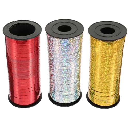 VALICLUD 3 Rollen Glitzernde Ballon Bänder Metallic Geschenkband für Dekoration Yards pro Rolle Silber und Rot Hochzeiten Partys und DIY Projekte von VALICLUD