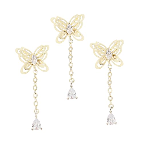 VALICLUD 3 Stück Nail Chain Decors Teiliges Metall Nagelanhänger mit Zirkonia Langlebig Glitzernde Nail Charms für DIY Nageldesign für Party Festival und Hochzeit von VALICLUD