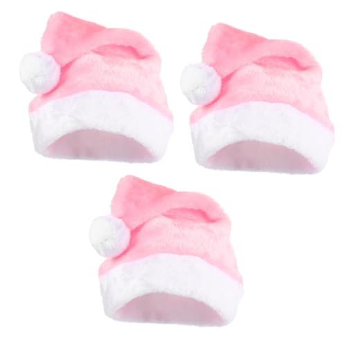 VALICLUD 3 Stück Plüsch Weihnachtsmütze Unisex Weihnachtsmann Mütze für Erwachsene Weiche Warm Halten Xmas Partyhut in Rosa Klassische Weihnachts und Festtagsdeko Vielseitig als Kostüm und von VALICLUD