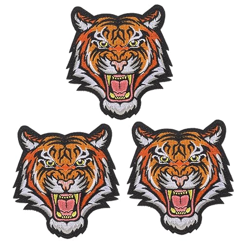 VALICLUD 3 x Tiger Aufnäher zum Aufbügeln, Pailletten, Tiger, Stickerei-Flicken zum Aufkleben, Tiger, Kleidung, Tiger, Aufnäher, 3D, niedlicher Rucksack, Nylon von VALICLUD