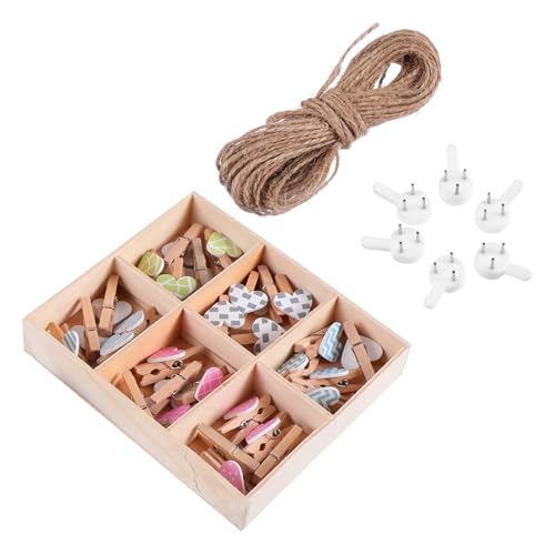 VALICLUD 30 Stück Teiliges Herz Holzklammern Dekorative Foto Hintergrund Accessoires Inklusive Juteseil und Nahtlose Nägel Geeignet für DIY Fotowand und Raumdekoration von VALICLUD