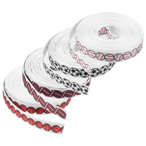 VALICLUD 4 Rollen Basketball-Fußball-Geschenkband Ripsband Fußball-bedrucktes Band Kugelband Sportliche Dekoration Sportband mit Fußballmuster Softballband zum Basteln Rugbyband Polyester von VALICLUD