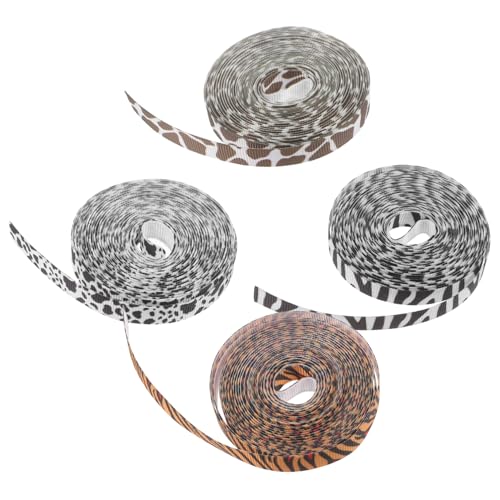 VALICLUD 4 Rollen Zoo-Geschenkverpackung Giraffen-Ripsband tierische Bänder Drahtband mit Kuhmuster Dünnes Kuh-Druckband bedrucktes Band weihnachtsverpackungsbänder -Band Polyester von VALICLUD