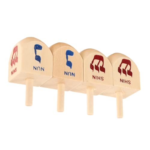 VALICLUD 4 STÜCKE Teiliges Holzspielzeug Hanukkah Dreidel mit Bunten Hebräischen Buchstaben Handliche für Fördert Feinmotorik und Soziales Spiel bei Festen von VALICLUD