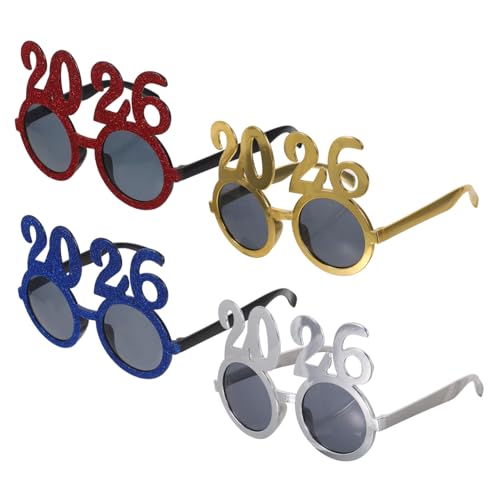 VALICLUD 4 Stück 2026 Brille Glasrahmen für Weihnachtsfeiern Neujahrsbrille Silvester Partygeschenke Silvester-Party-Brille Urlaubsparty Foto Requisiten Silvesterpartybrille von VALICLUD